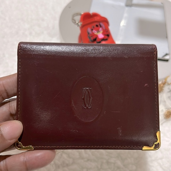 Cartier Leather Double ID Card Holder &free Earrings & Croc Stitch Keychain - Picture 4 of 11